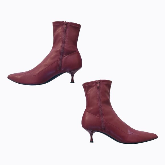 Madden Girl Burgundy Leather Ankle Boots 7 Kitten Heel Y2K 90s Vamp Dark Romance - Picture 2 of 10